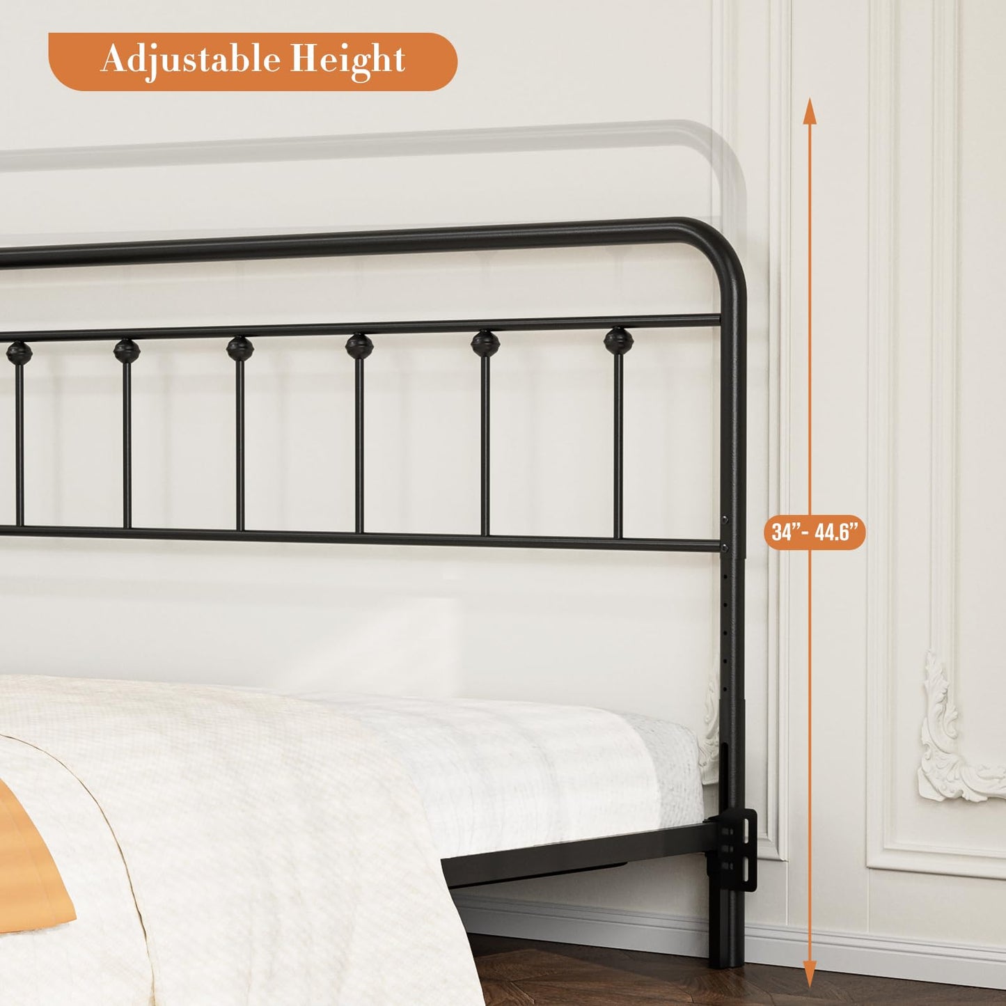 ARICOEASY Metal California King Headboard Only, Adjustable Height, Steel Cal King Headboard with Bed Frame Brackets Adapter, Farmhouse Victorian Style, Easy Assembly, Black