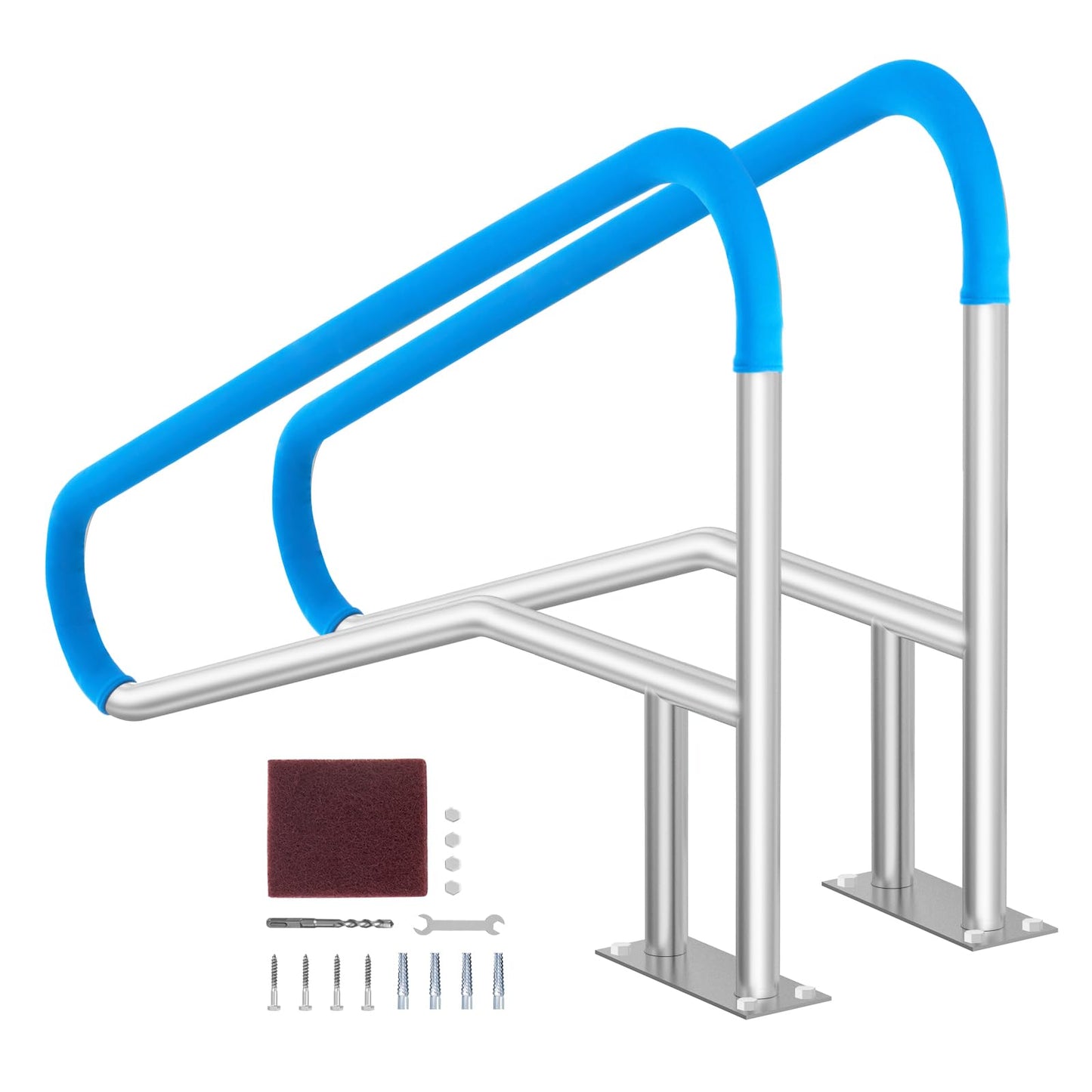 VEVOR Pool Handrail, 2 PCS 55 x 32 inch Railing, Stainless Steel with Base Plate for Indoor/Outdoor, Rust-Proof Grab Bar w/Grip Cover&Accessories for Decks/Spas