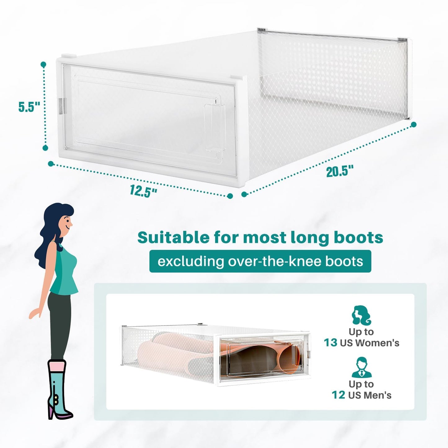 PARANTA 12-Piece Boot and Shoe Storage Box, Stackable Clear Plastic Shoe Box, Space-Saving Shoe Organizer for Boots, Sneakers, and High Heels, Clear