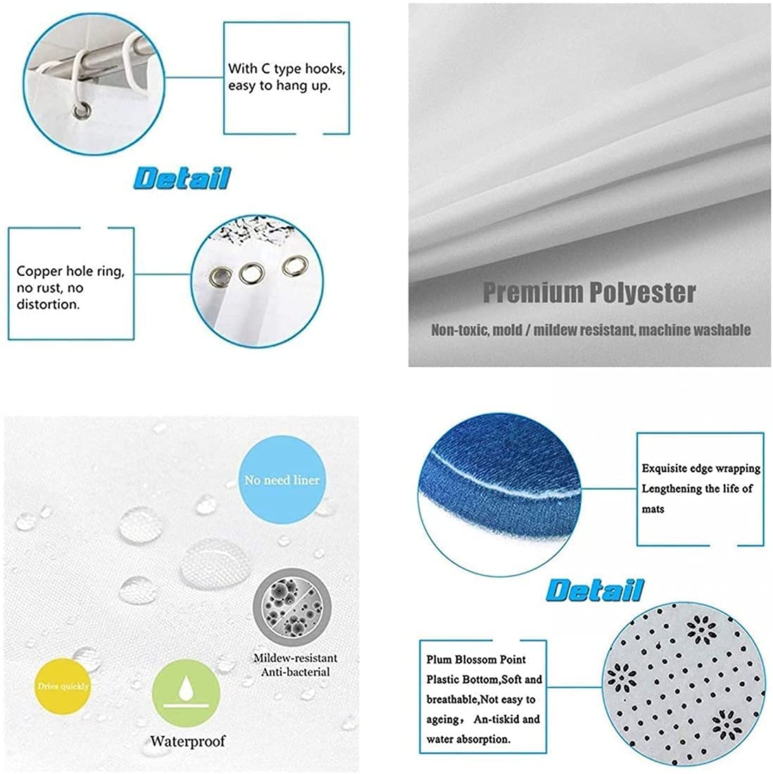 Super Sonic Bathroom 4 Pieces Set Shower Curtain, Toilet Lid Cover and Bath Mat, Non-Slip Rugs, Durable and Waterproof, for Bathroom Decor Set, 72" x 72"