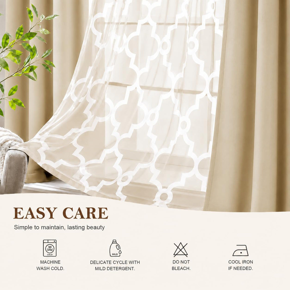 Obsluvela 4-Piece Mix and Match Curtain Set, Beige, 35" W x 84" L Each