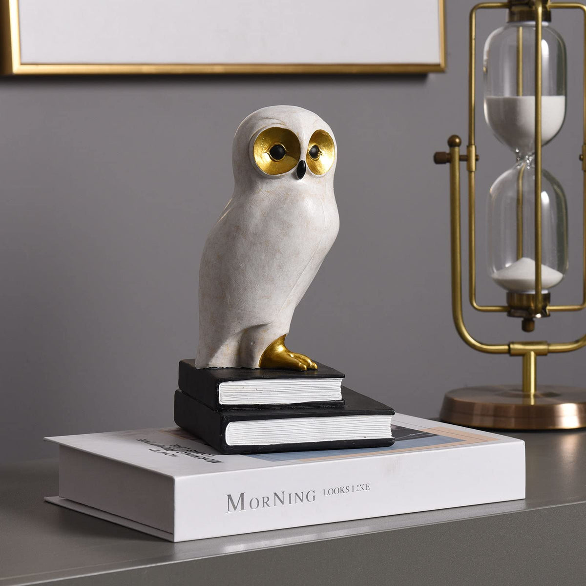 Kakizzy Book Ends for Shelves, Owl Decorative Bookends Bronze Bird Book Stopper Unique Kids Book Holders with Anti-Slip Base Luxurious Bookends for Kids Rooms Office Home Decor(White)