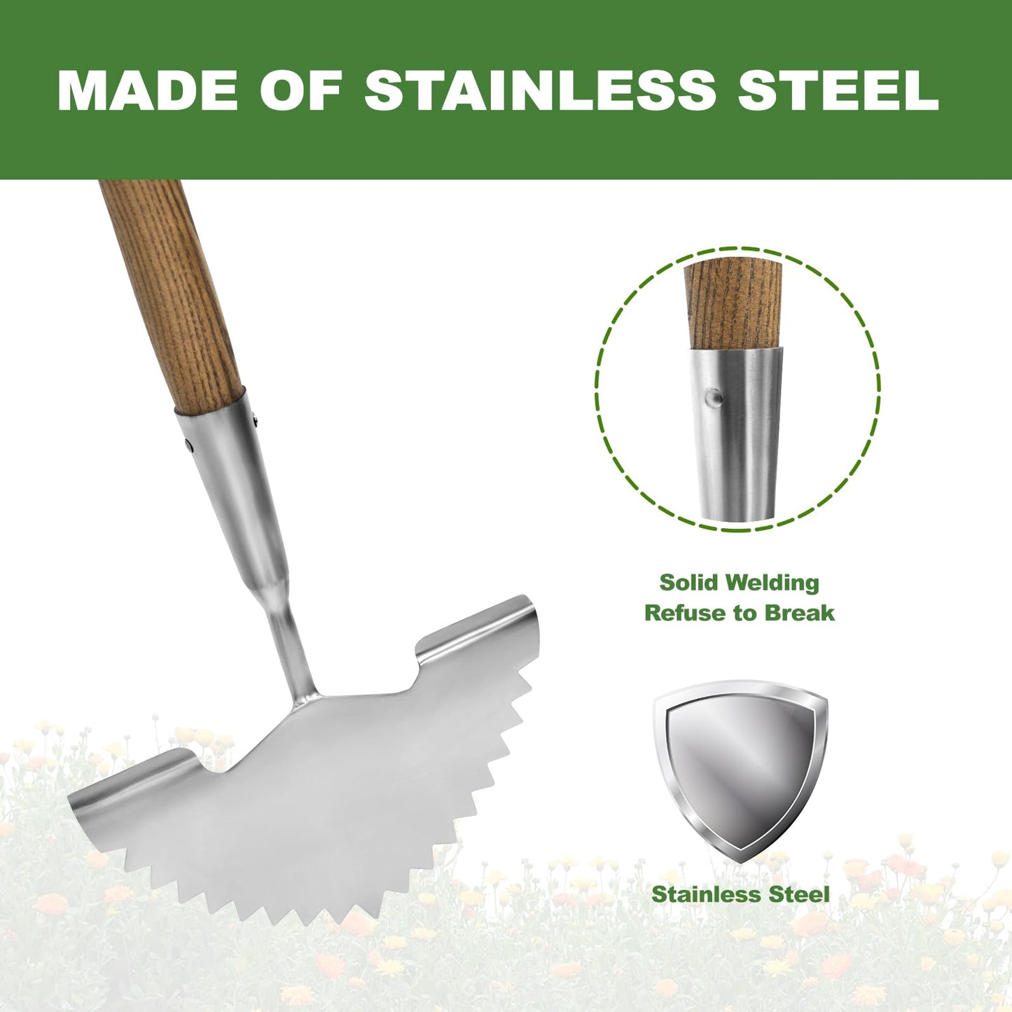 Haliaeetus Manual Edger, 39.3'' Garden Edger with Serrated Edge for Easily Hacking Through Dirt and Weed, Hand Edger with T-Grip Offer Comfort and Control, Stainless Steel Lawn Edger Tool for Sidewalk