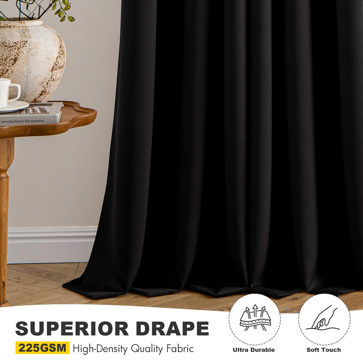 MIULEE Blackout Curtains for Bedroom 2 Panels 40 x 84 Inch Long Black