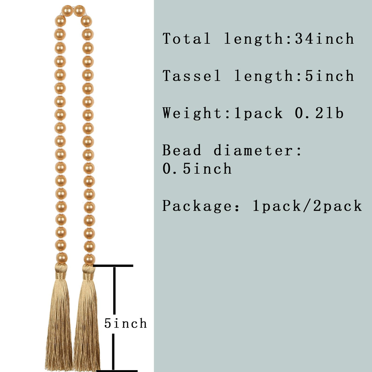 Fenghuangwu 34 Inch Pearl Glass Bead Garland with Tassels-1 Pack,Off White