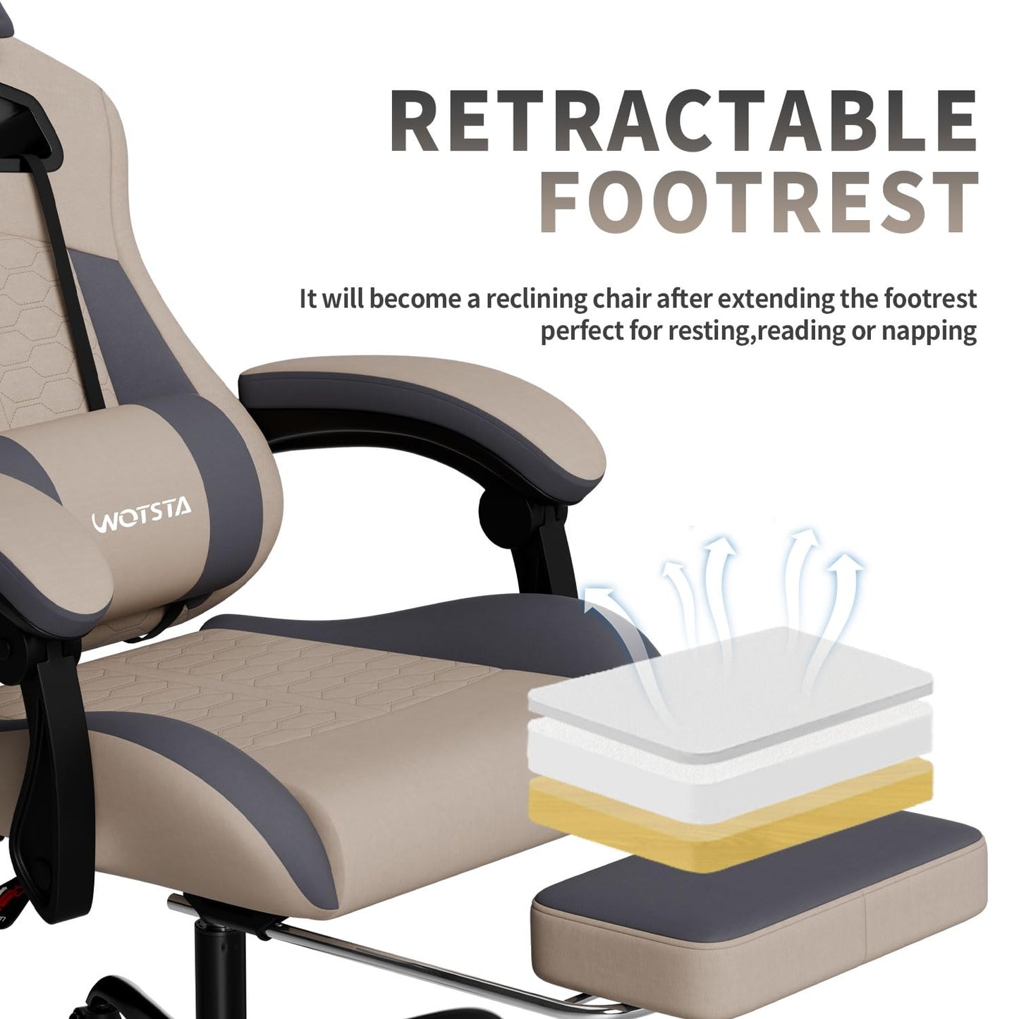 WOTSTA Gaming Chair with Massage,Ergonomic PC Gaming Chair with Footrest Comfortable Headrest and Lumbar Support, High Back, 300LBS (Grey)