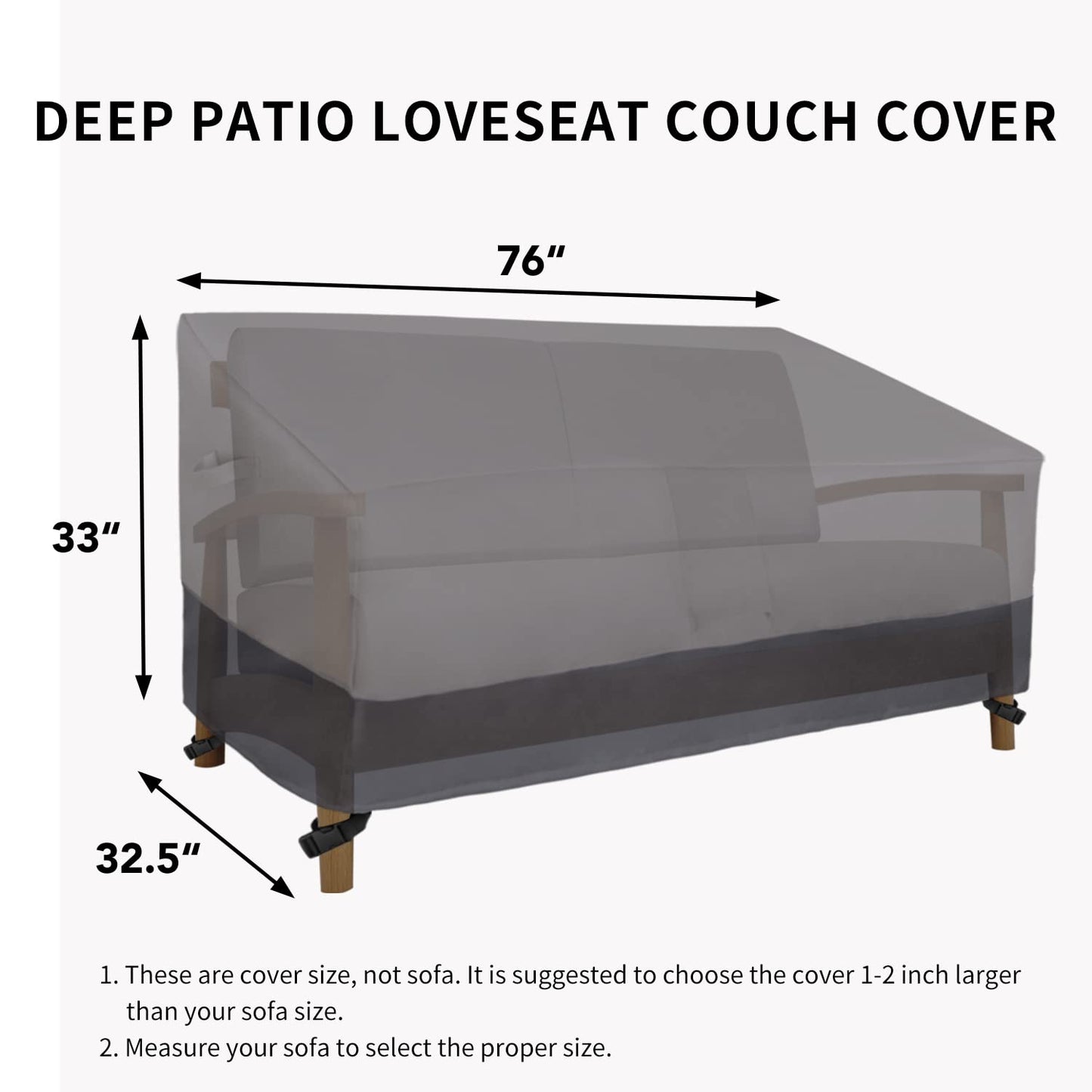 Easy-Going Heavy Duty 2 Seater Outdoor Loveseat Cover, Waterproof Windproof Patio Furniture Sofa Cover with Air Vent (76Wx32.5Dx33H inch, Gray/Dark Gray)