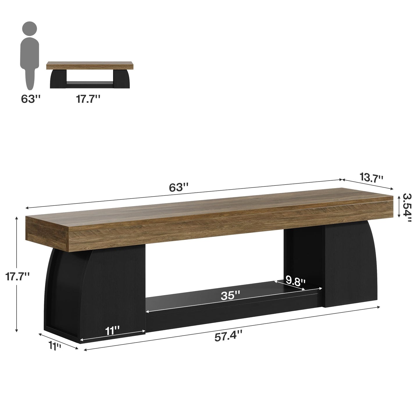 Tribesigns 63 Inch Dining Bench, Farmhouse Long Kitchen Table Bench with Sturdy Frame, Wooden Indoor Kitchen Dining Seat for Dining Room, Living Room, Restaurant, Brown & Black