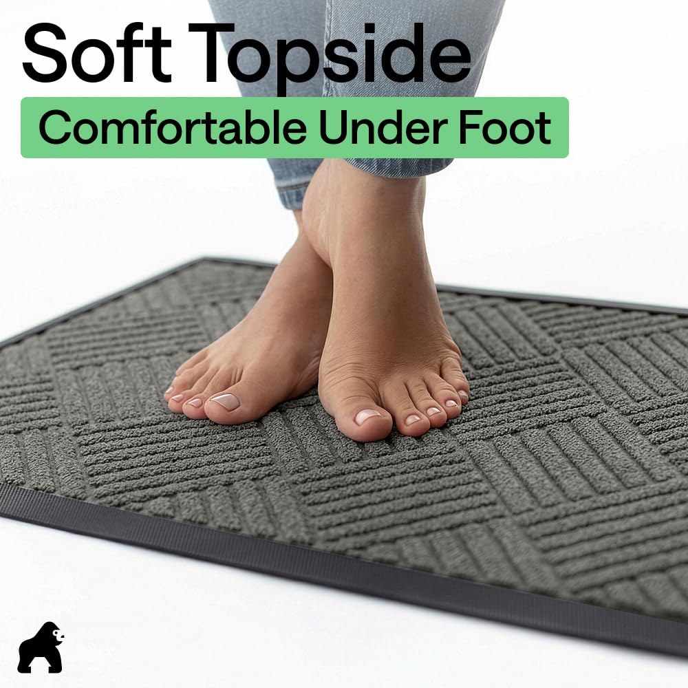 GORILLA GRIP WeatherMAX Door Mat, Indoor Outdoor Use, 29x17 Gray Diamond
