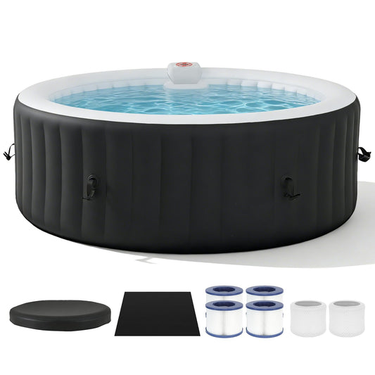 SunSwell 71" Inflatable Hot Tub, Round Portable Outdoor Spa with 120 Soothing Air Jets, Heater Pump, Insulated Cover and Filter System, Leak-Proof PVC Blow Up Hot Tub for Backyard, 4 Person, Black