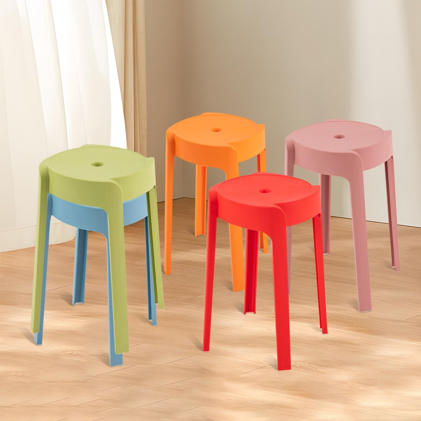 HUASSION 5 Pack Plastic Stackable Stools, 18 Inch Colorful Round Classroom Stools for School, Kindergarten, Home & Office
