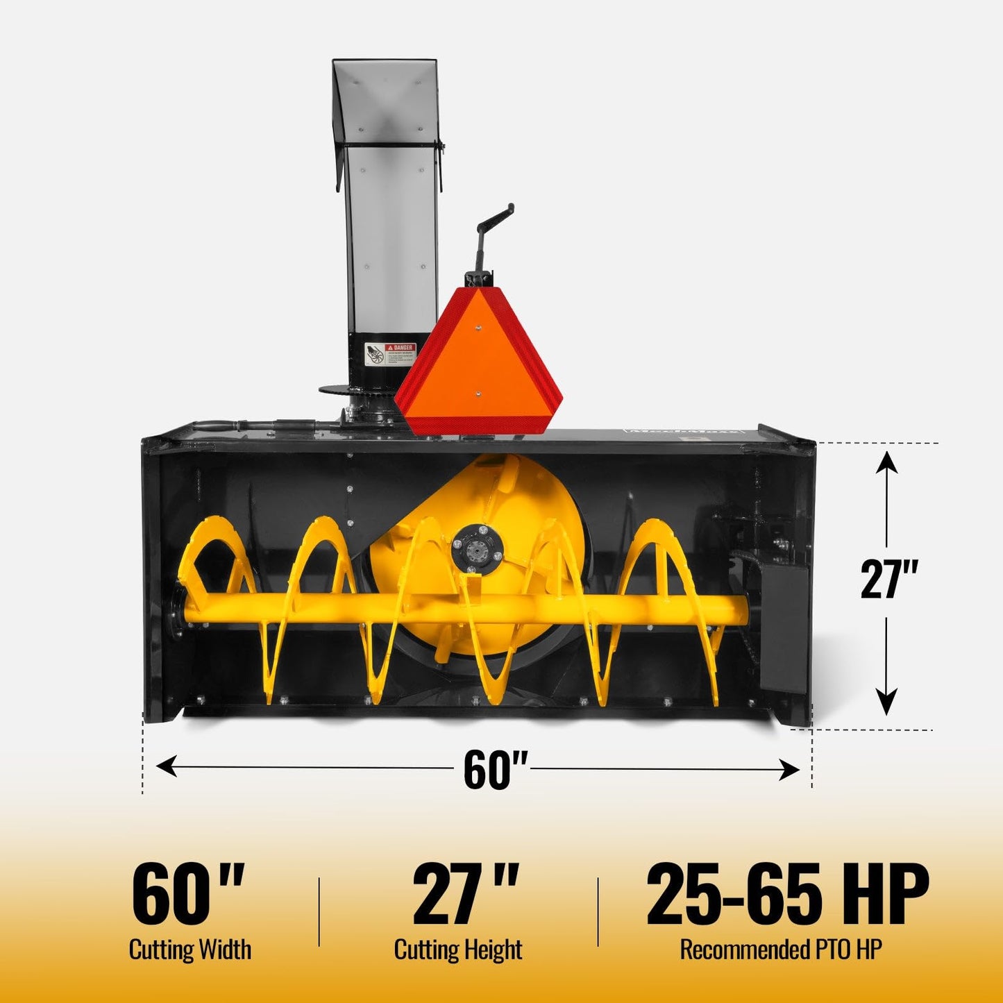 MechMaxx 60" 3 Point PTO Snow Blower 24" Impeller Diameter 360° Snow Chute (PTO Shaft Included with Slip Clutch), 25-65 HP, Model TSB60