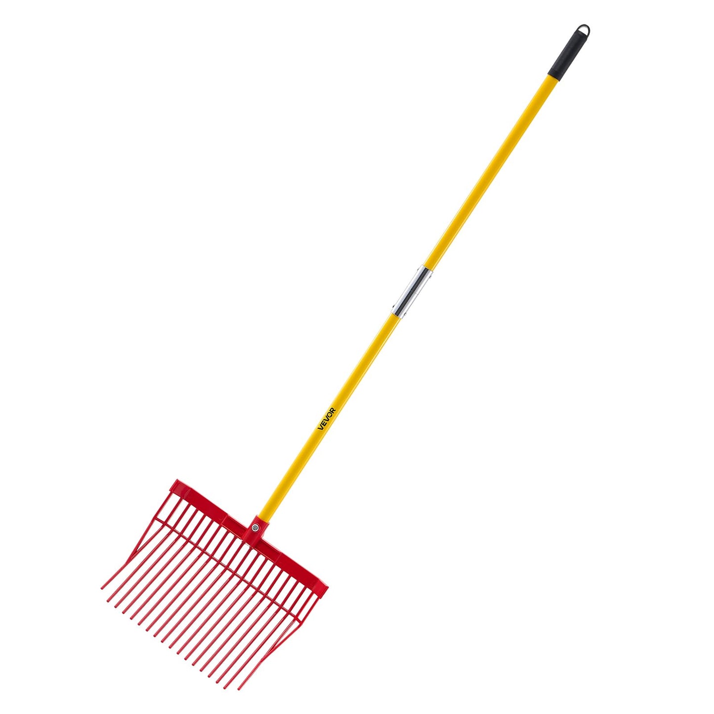VEVOR Manure Fork, 18 Angled Tines, Horse Manure Rake with Long Fiberglass Handle, 61 in Durable Plastic Pitchfork Muck Rake Tool for Gardening Horse Stall Stable Grass Hay Cleaning Farm Work