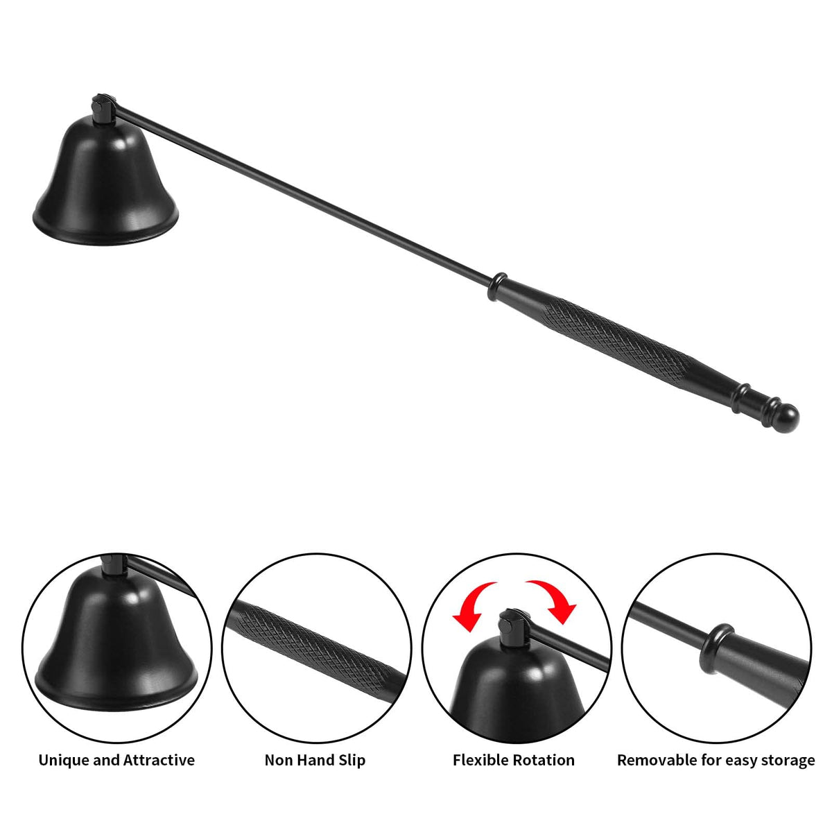 Kirecoo Black Long Handle Stainless Steel Candle Snuffer