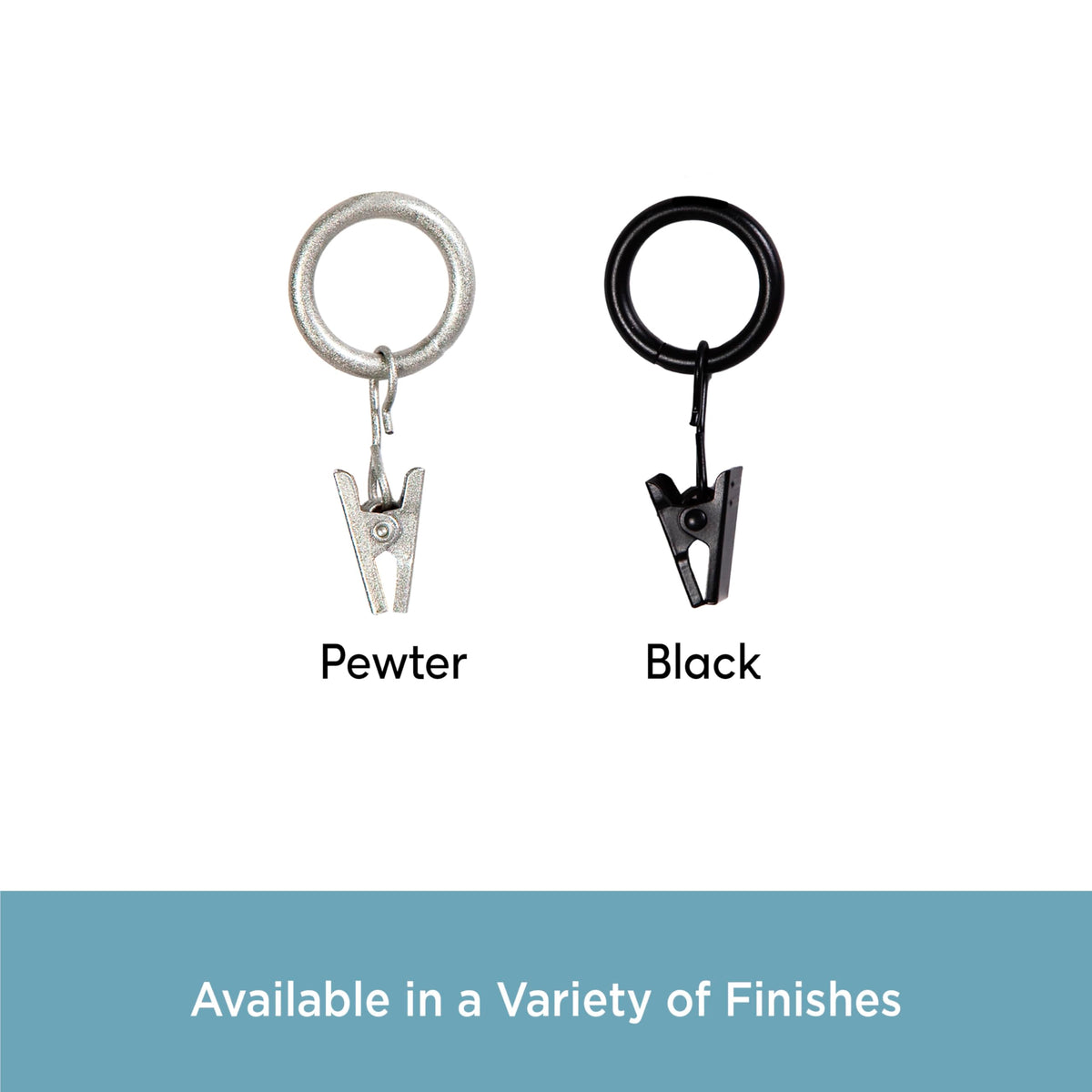 Kenney Petit Window Curtain Clip Rings, 14-Pack, Black