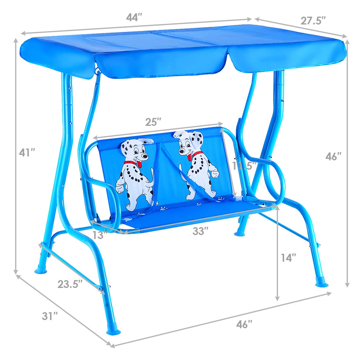 Happygrill Mini Patio Swing 2 Seats Porch Swing with Safety Belt Outdoor Lounge Chair Hammock with Canopy for Kids, Blue