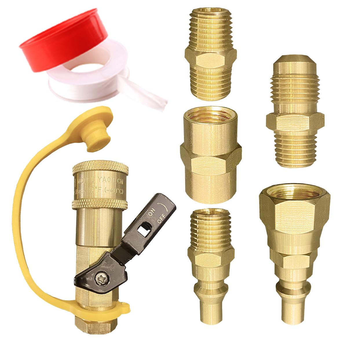 qieoyk 7pcs Propane Quick Connect Fittings Adapter for Propane Hose Propane Quick Connect for RV to Grill or Cooking RV Propane Quick Connect Fittings with 3/8" Flare x 1/4" NPT Male Pipe