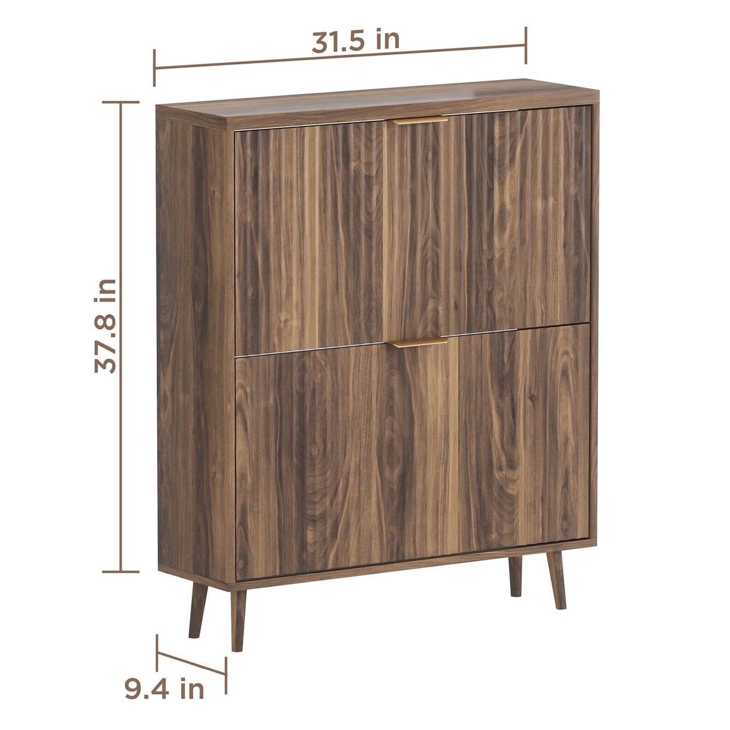 QIVOMIX Shoe Cabinet Storage, Modern Freestanding Organizer with 2 Flip Drawers, Narrow Shoe Rack for Entryway, Walnut