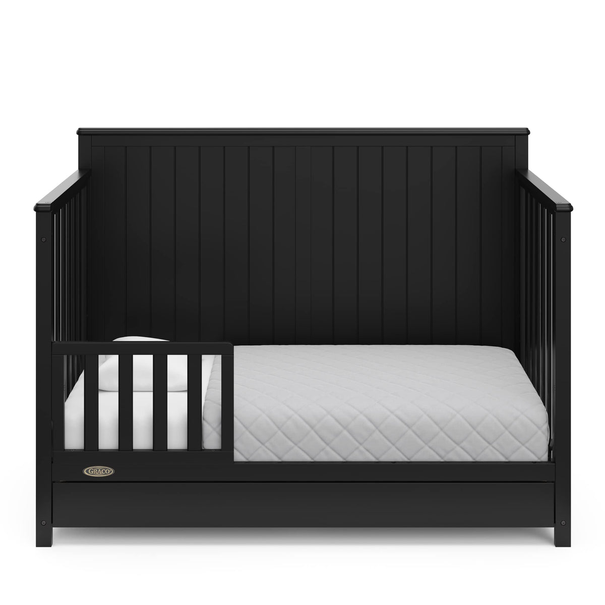 Graco Hadley 5-in-1 Convertible Crib with Drawer (Black) – GREENGUARD Gold Certified, Fits Standard Crib Mattress, Converts to Toddler Bed, Daybed and Full Bed, 4 Adjustable Mattress Heights