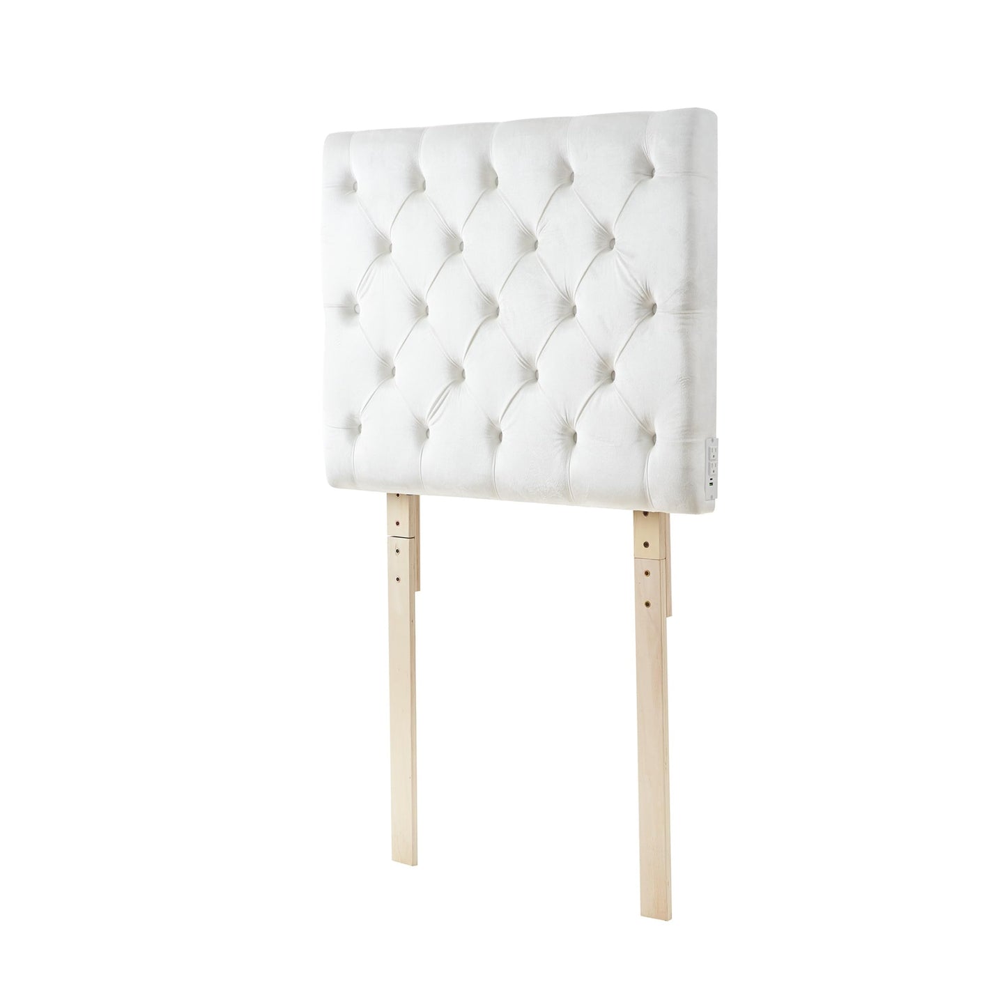 Tufted Velvet Plush College Dorm Right Side Outlet Headboard with Legs - White