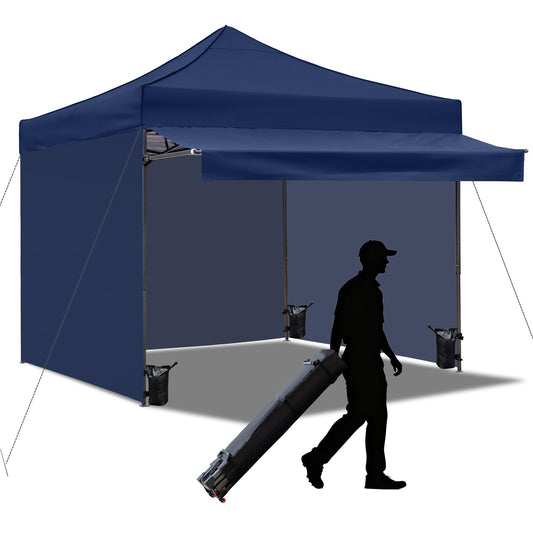 10x10 Pop up Canopy Tent with Awning Easy up Canopy with Wheel Bag Heavy Duty Waterproof Canopy Commercial Gazebo Tent for Outdoors Parties Vendors(Navy Blue)