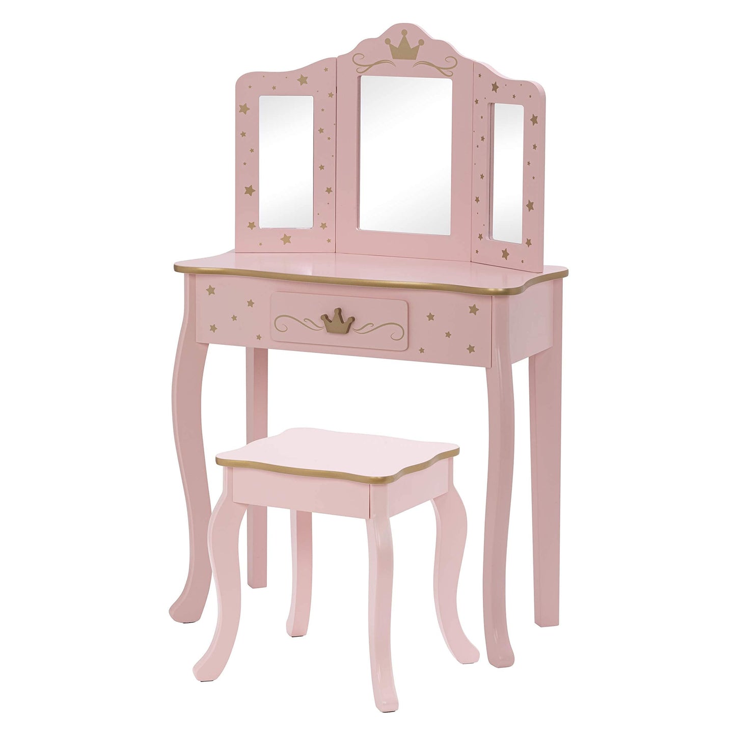 UTEX Kids Vanity Set with Mirror and Stool, Kids Make Up Vanity Desk with Mirrror for Little Girls, Children Makeup Dressing Table with Drawer, Pink