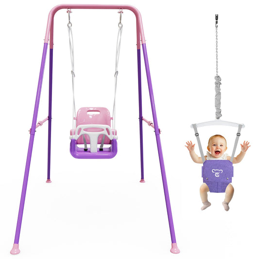 2 in 1 Toddler Swing & Baby Jumper, Foldable Baby Bouncer with Soft Cushion