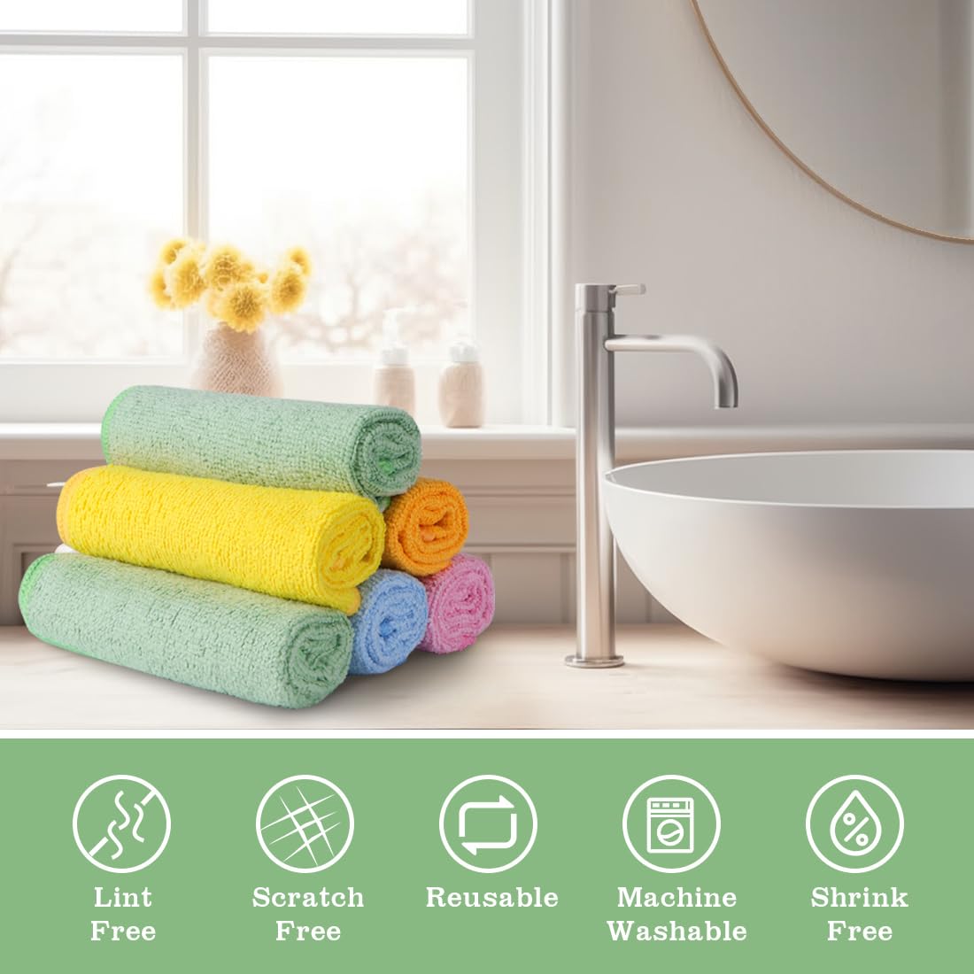 UNIMADE Washcloths - 20 Pack - Face Towels (12" x 12"), Highly Soft Wash Cloths and Hand Towels, Fast Drying Multi-Purpose Microfiber Cleansing Cloths for Bathroom, Hotel, Spa, and Salon - Multicolor