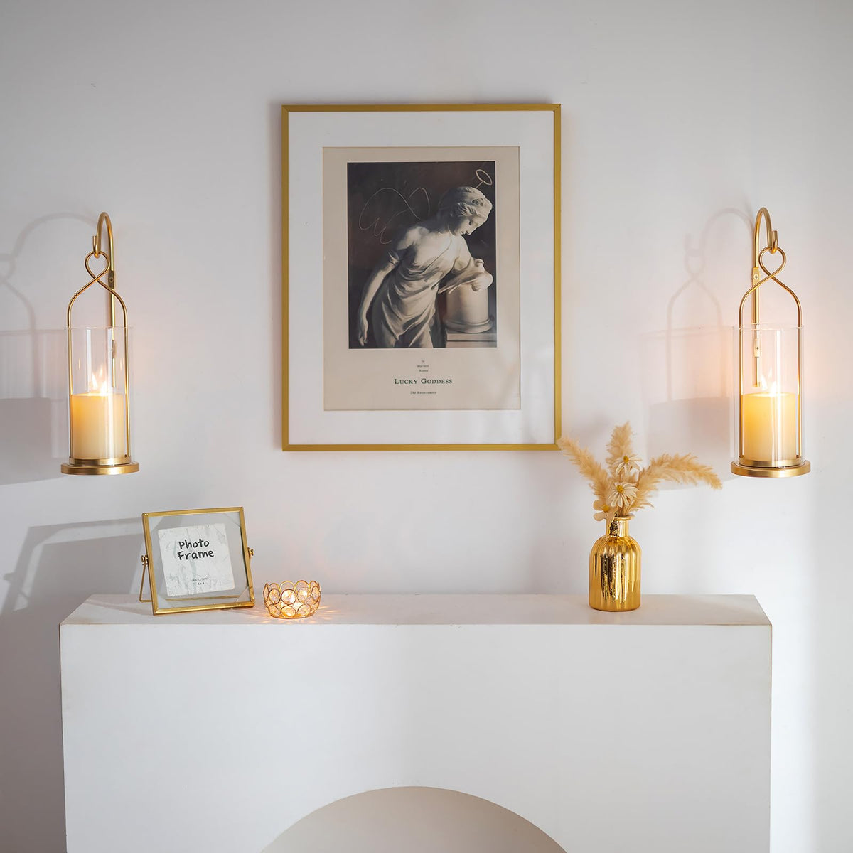 Walasis Gold Candle Sconces Set of 2, with Hurricane Glass