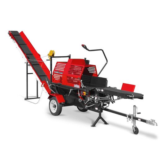 MechMaxx Honda 389cc 12hp Electric & Recoil Start Engine Firewood Log Splitter Processor with Conveyor, 20ton Splitting Force 24" x 15" Log Capacity, 18" Chainsaw, HLS20