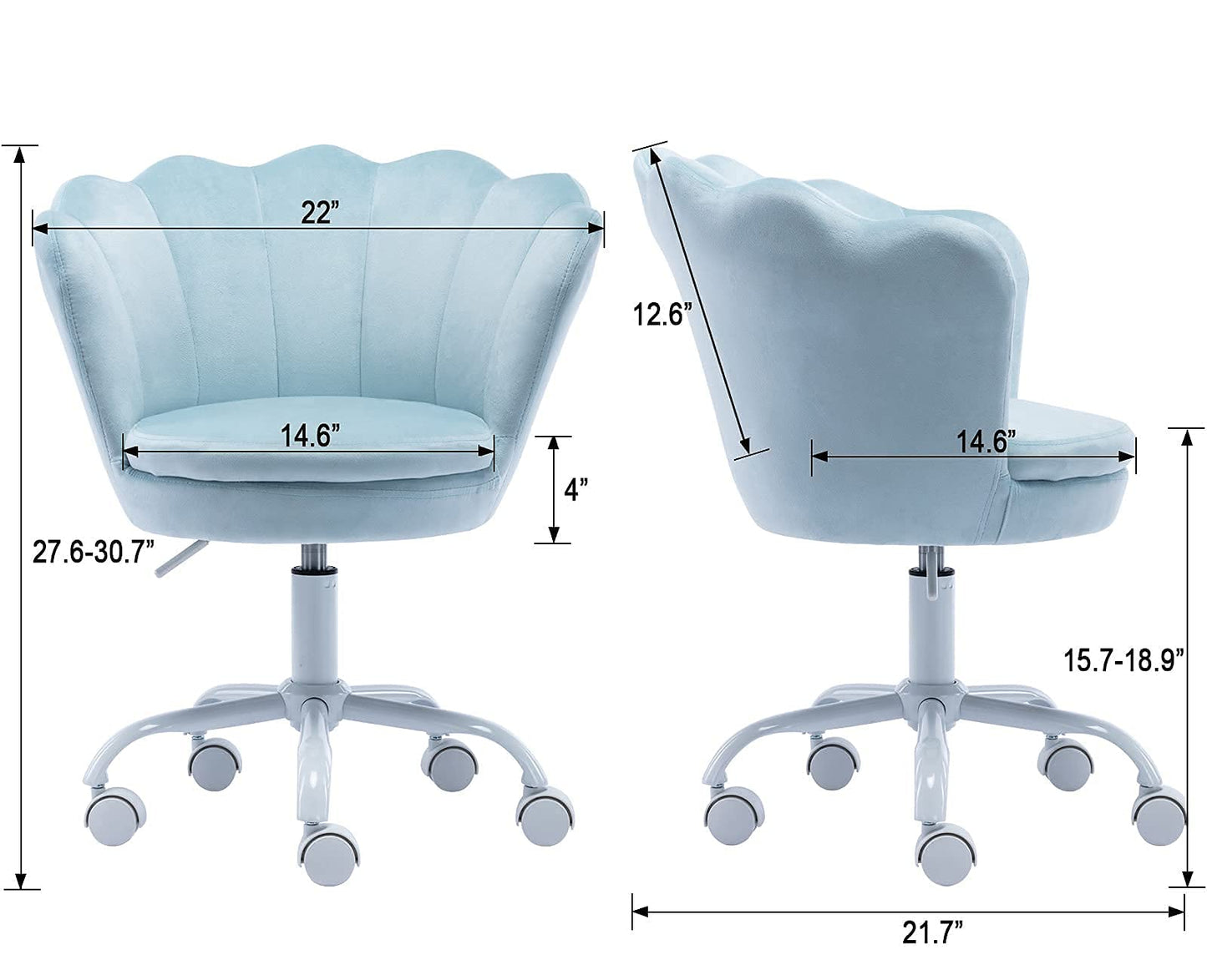 chairus Cute Kids Desk Chair Velvet Living Room Accent Armchair Upholstered Teens Vanity Chair with Seashell Back, Adjustable Swivel Children Study Chair for Computer Homework, Blue