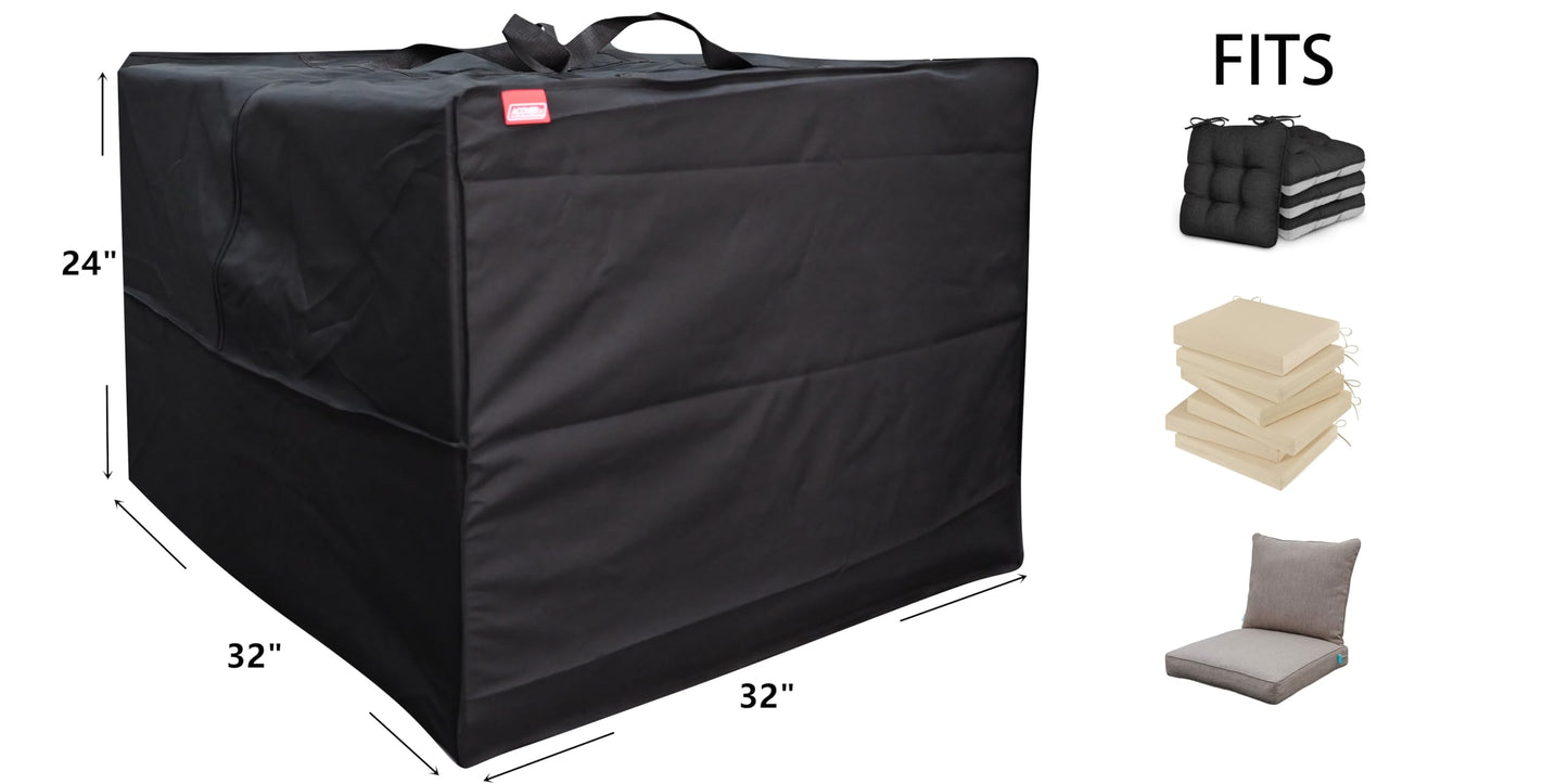 acoveritt Outdoor Square Cushion/Cover Storage Bag, Protective Zippered Storage Bags with Handles, 32''L x 32''W x 24''H Black