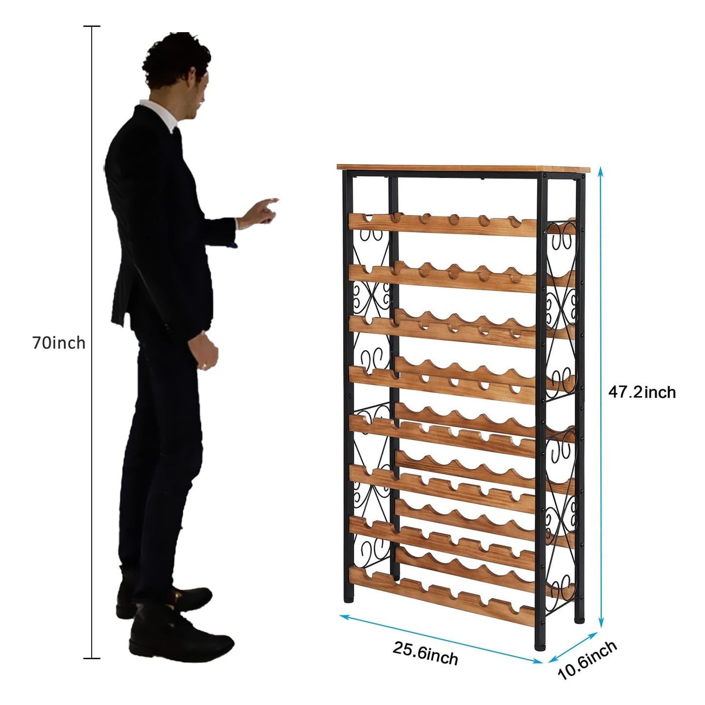 Sonyabecca 48 Bottle Wine Rack Freestanding Floor with Wood Top,8-Tier Wine Storage Shelf with Serving Station, Wine Holder for Kitchen, Bar, Dining Room, Home Bar Cabinet for Wine Bottles, No Wobble