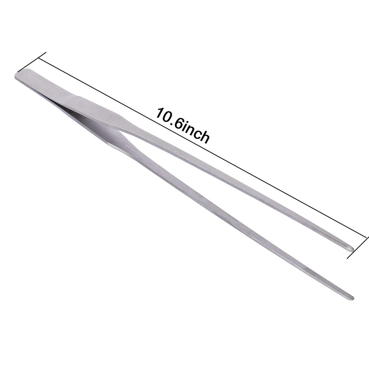 Stainless Steel Polished Extra-Long 10.6 inch Tongs Tweezers with Precision Serrated Tips for Garden, Kitchen, Indoor & Outdoor