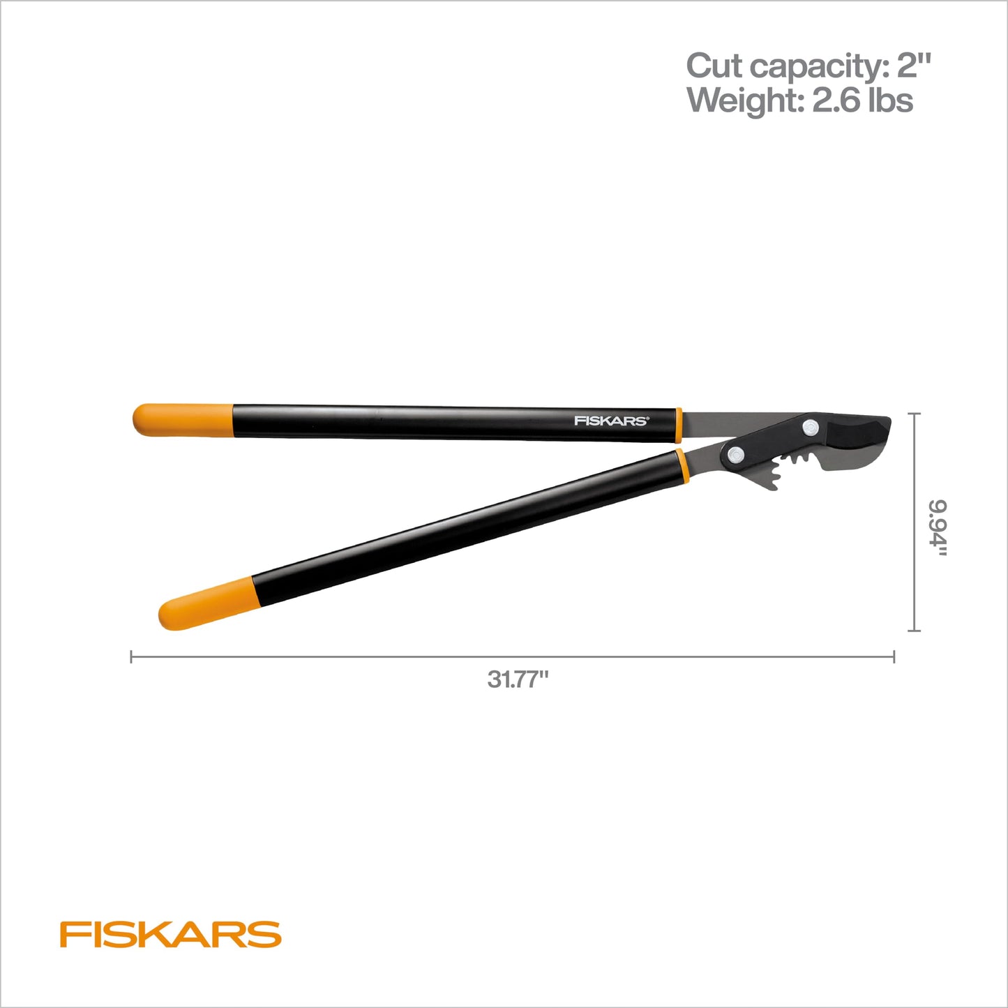 Fiskars 32" PowerGear Bypass Loppers, Patented Mechanism Multiplies Force to Reduce Strain, Heavy-Duty Precision-Ground Steel Blade for Living Growth, Trims Tree Branches up to 2" Diameter