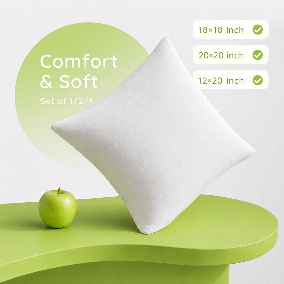 Ashler 12x20 Throw Pillow Inserts, Hypoallergenic Lumbar Pillows