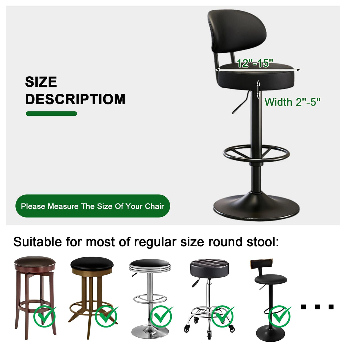 FUANGUI Bar Stool Covers Round Set of 2, Waterproof PU Slipcover