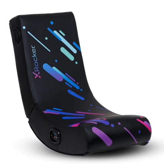 X Rocker Pixel Printed Video Gaming Floor Chair with Headrest Speakers, Wireless Bluetooth, Foldable, Vegan Leather, 300 lbs Max, Amazon Exclusive, Black, Gifts for Gamers