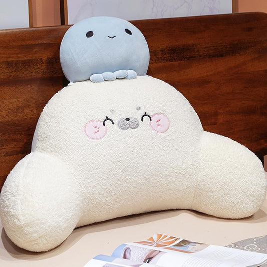 Cute Reading Pillow for Kids Cute Seal Plush Reading Pillow for Bed Sitting Up with Detachable Neck Roll Husband Pillows with Arms Backrest Pillows for Bed Read,Relaxing,Watching TV,Gaming