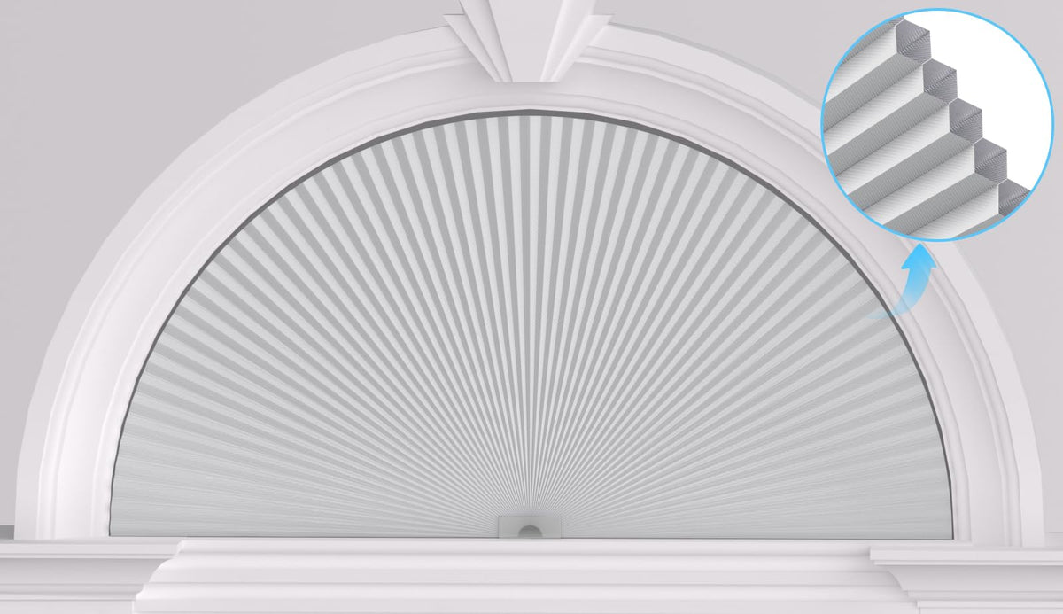 Myshade Arch Window Shades Half Circle Blackout Cellular Shades Cordless No Drill Blinds for Windows Half Moon Honeycomb Fabric No Tools Room Darkening Shades Easy Install (1PCS White 72" W X 36" H)