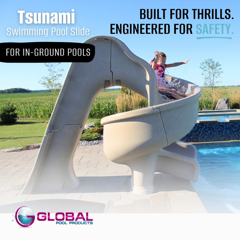 Global Pool Products Tsunami Inground Swimming Pool Water Slide Deck Mounted Sand GPPSTS-Sand