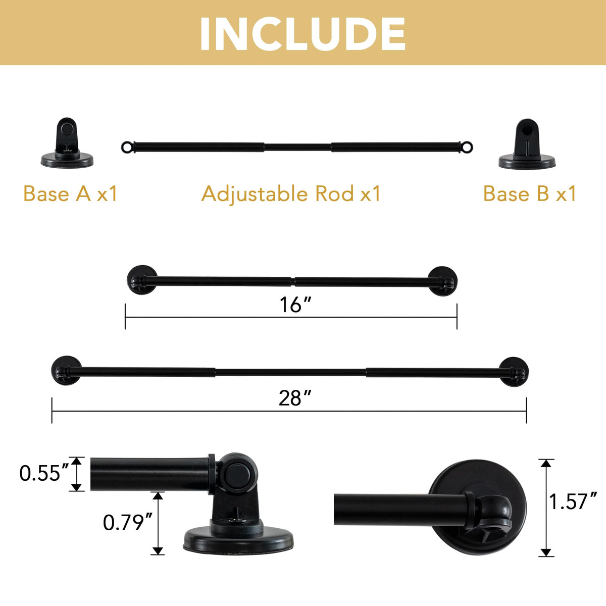 H.VERSAILTEX 1 PACK Magnetic Curtain Rods for Metal Doors 16" to 28", 1/2 Inch Diameter Adjustable French Door Curtain Rod for Classroom Whiteboard Magnetic Cafe Rod Towel Bar Holder, Black