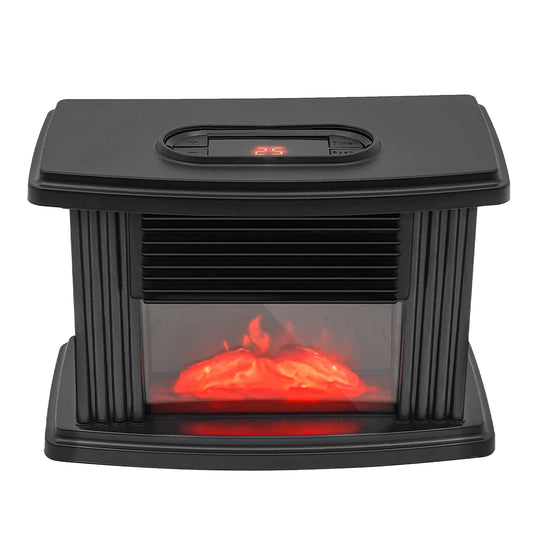Tabletop Fireplace, 3D Realistic Flame Electric Fire Pit, Indoor & Outdoor Portable Fire Bowl, 360° Surround Heating, Adjustable Thermostat Timer, Fireplace for Patio Balcony Decor