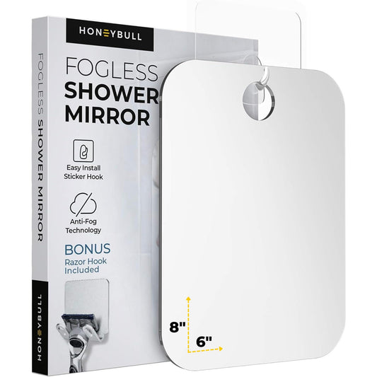 HONEYBULL Fogless Shower Mirror for Shaving, No Drill Mount, Compact 6x8in