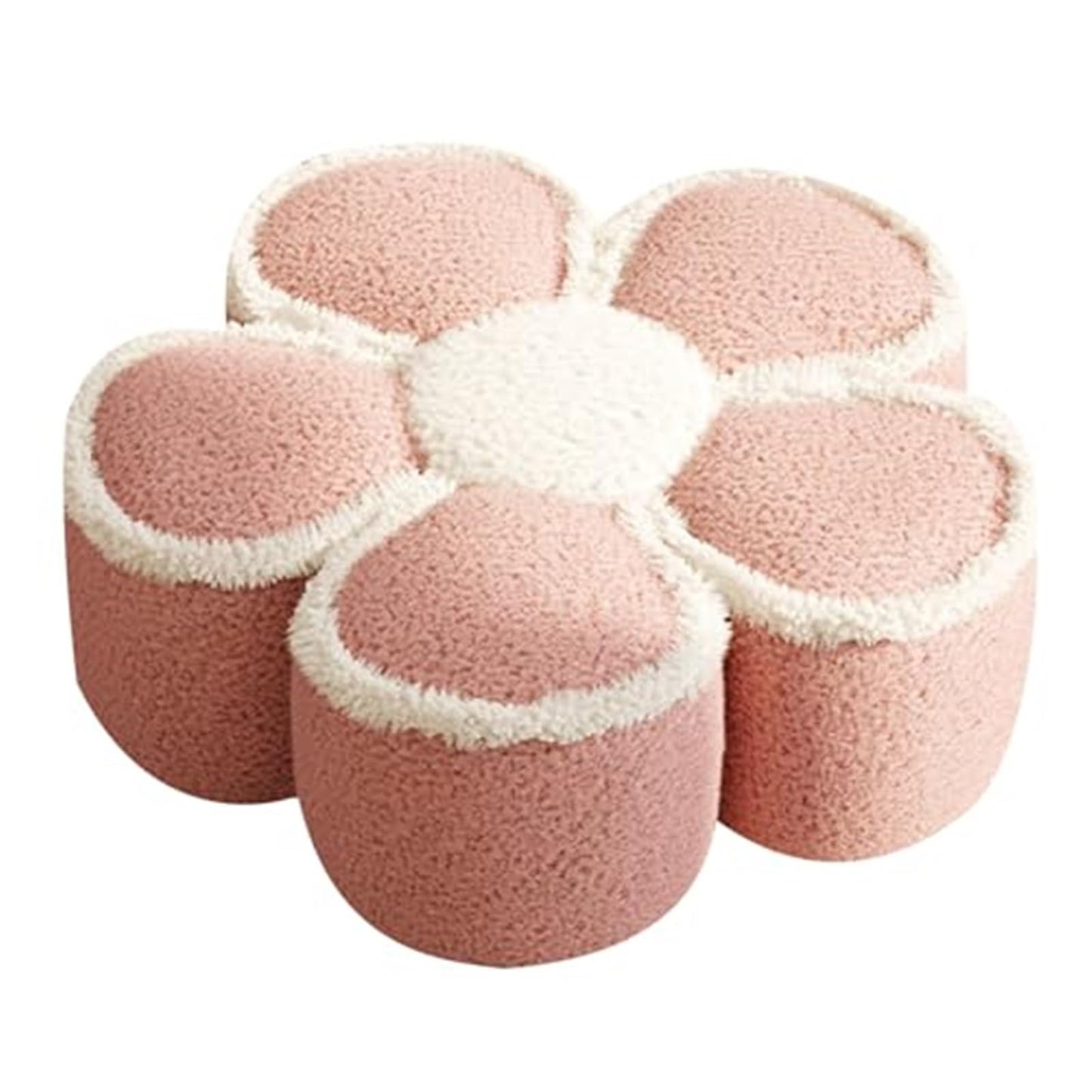 Home Furnishing Pouf Ottoman Lmitation Lamb Wool Stool Ottoman Petal Shape Foot Stool Cushion Floor Poufs Foot Rest for Living Room(Pink)