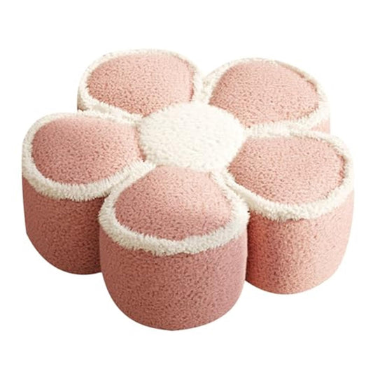 Home Furnishing Pouf Ottoman Lmitation Lamb Wool Stool Ottoman Petal Shape Foot Stool Cushion Floor Poufs Foot Rest for Living Room(Pink)