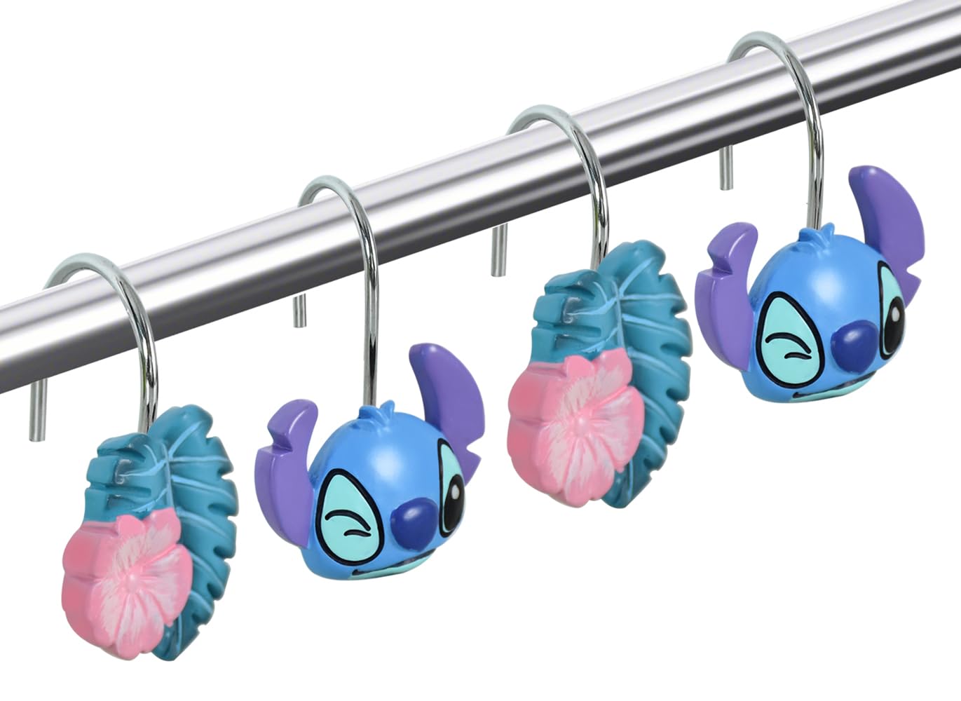 CTOHN 12-Piece Blue Cute Shower Curtain Hooks, Decorative Stainless Steel Shower Hangers Rings for Bathroom