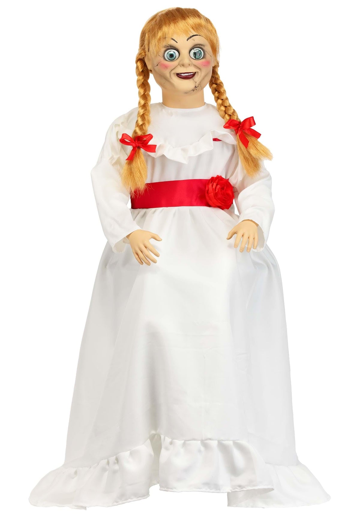 Gemmy 25 Inch Annabelle Doll Animatronic Decoration with Head Movement, Eerie Music, Posable Arms | Horror Movie Halloween Display