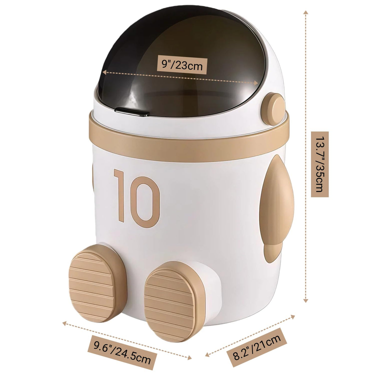 Sylfaen Astronaut Trash Can, 3.3Gal Cute Garbage Can with Swing Lid, Khaki