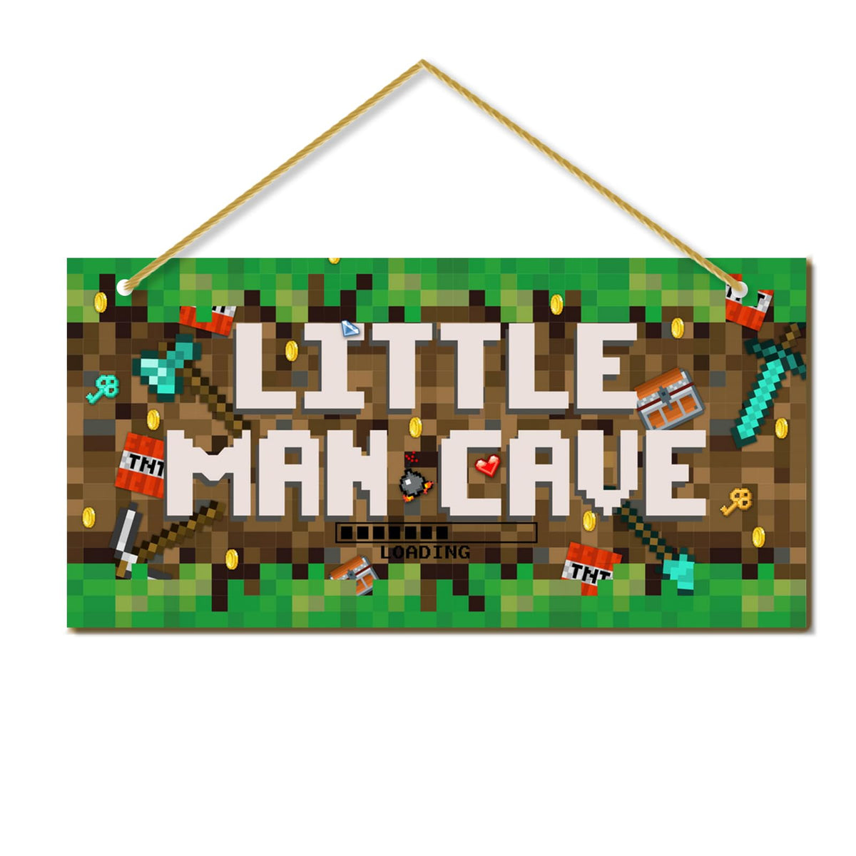 Little Man Cave, Boys Pixel Gaming Room Decor Wooden Door Sign for Gamer Room, Baby Boys Bedroom Wall Decorations for Nursery Toddler Nursery Playroom Wall Art